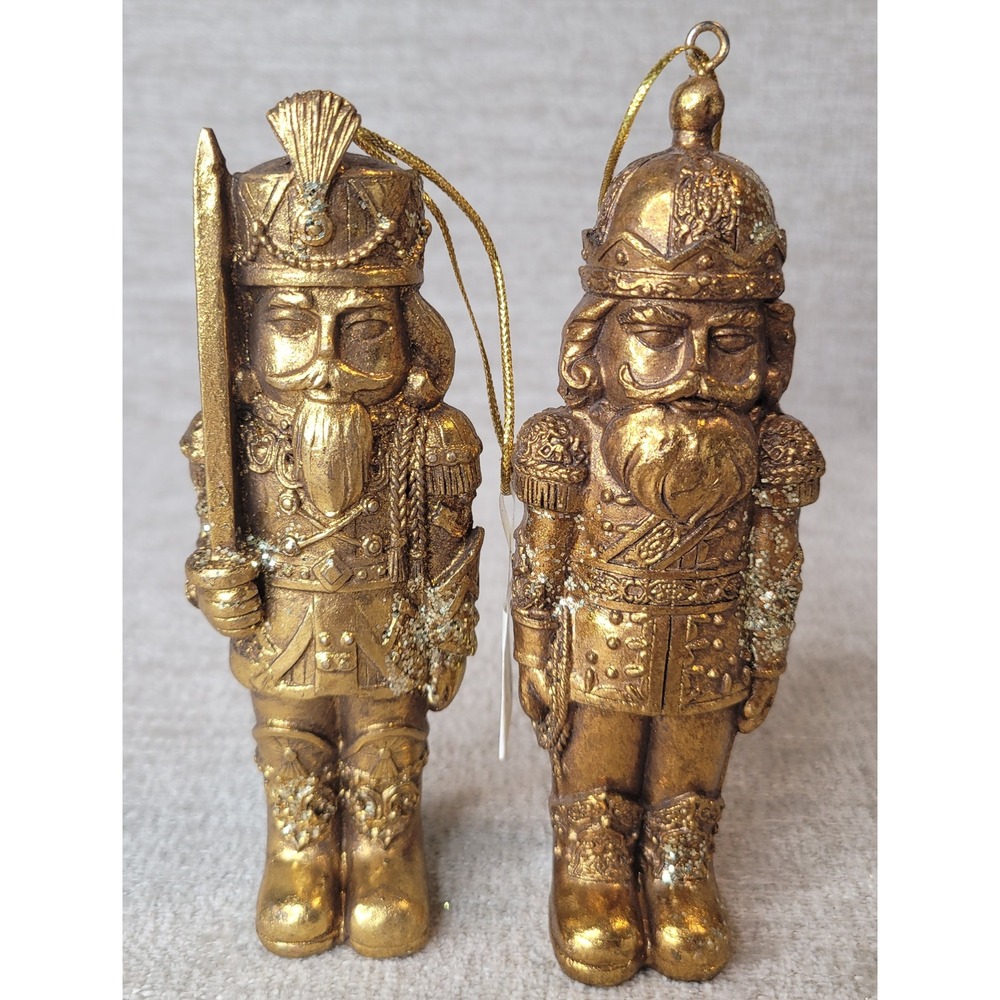 Stein Mart Nutcracker Ornaments Set of 2 Gold Resin‎ Holiday Splendor NEW